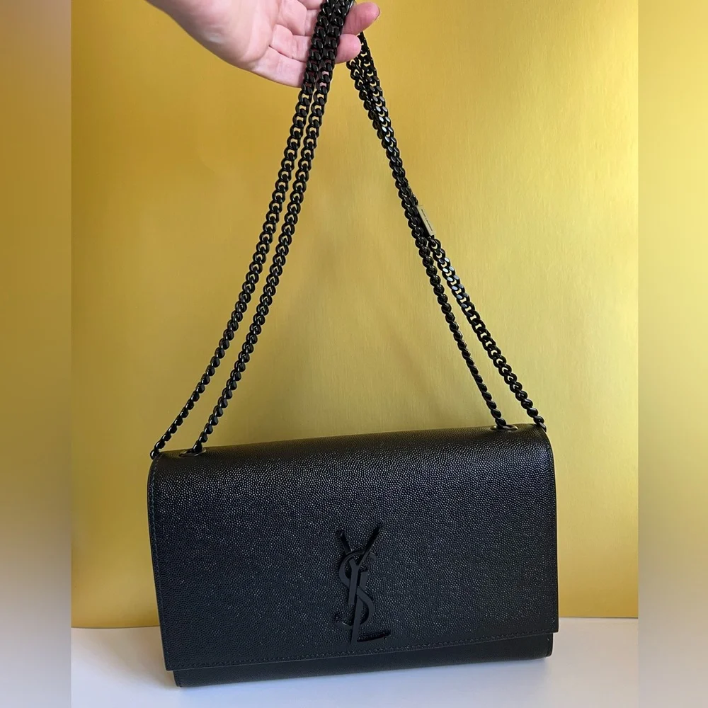 YSL Kate Medium Chain Bag Black-on-Black | Saint Laurent Crossbody | Tags - Picture 4 of 16
